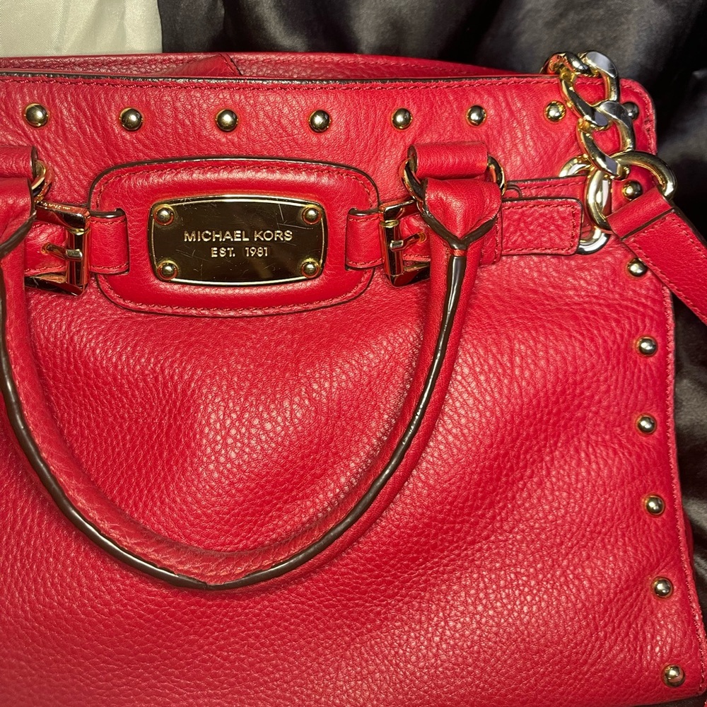 Michael Kors red & gold chain crossbody purse. Used.